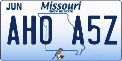 MO license plate AH0A5Z