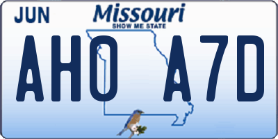 MO license plate AH0A7D