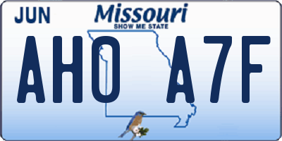 MO license plate AH0A7F