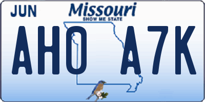 MO license plate AH0A7K