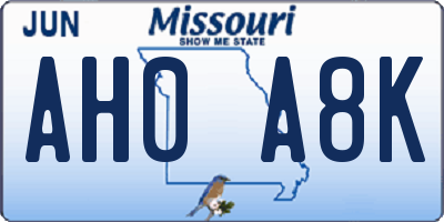 MO license plate AH0A8K