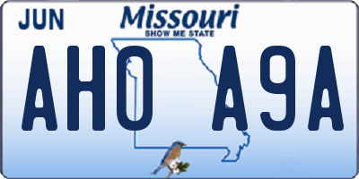 MO license plate AH0A9A