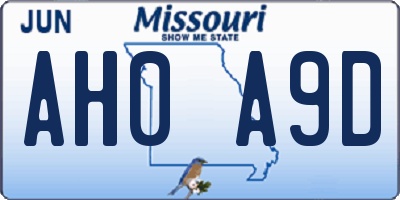 MO license plate AH0A9D