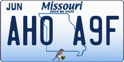 MO license plate AH0A9F