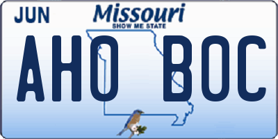 MO license plate AH0B0C