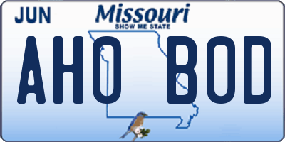 MO license plate AH0B0D