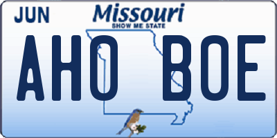 MO license plate AH0B0E