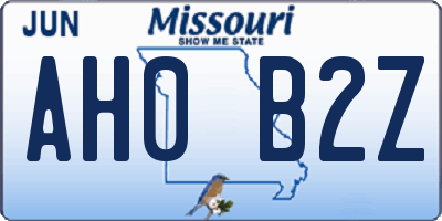 MO license plate AH0B2Z