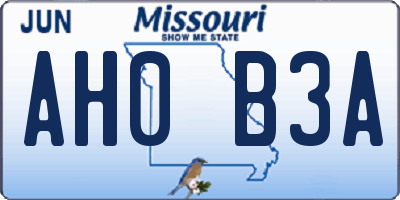 MO license plate AH0B3A