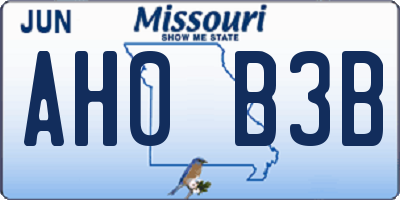 MO license plate AH0B3B