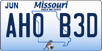 MO license plate AH0B3D