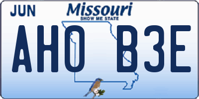 MO license plate AH0B3E