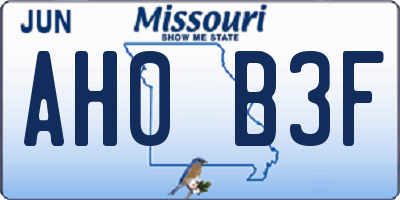 MO license plate AH0B3F