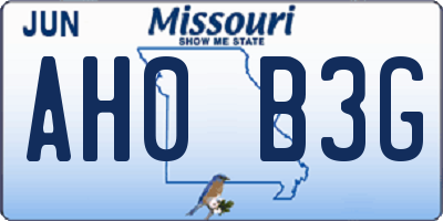 MO license plate AH0B3G