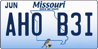 MO license plate AH0B3I