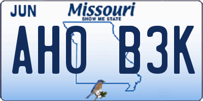 MO license plate AH0B3K