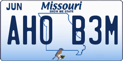 MO license plate AH0B3M