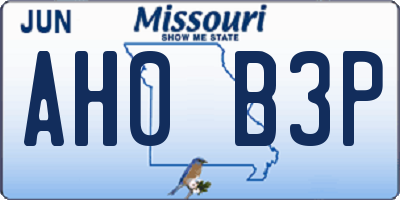 MO license plate AH0B3P