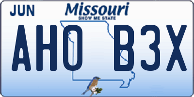 MO license plate AH0B3X