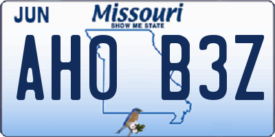 MO license plate AH0B3Z