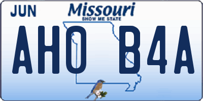 MO license plate AH0B4A