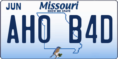MO license plate AH0B4D