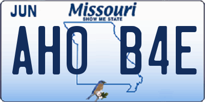 MO license plate AH0B4E