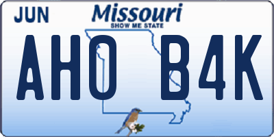 MO license plate AH0B4K