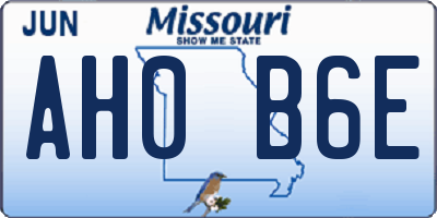 MO license plate AH0B6E