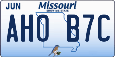 MO license plate AH0B7C