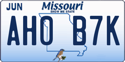 MO license plate AH0B7K