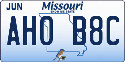 MO license plate AH0B8C