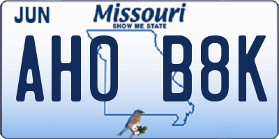 MO license plate AH0B8K
