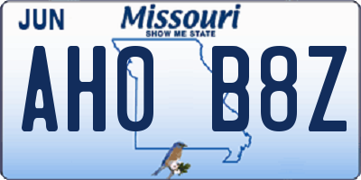MO license plate AH0B8Z