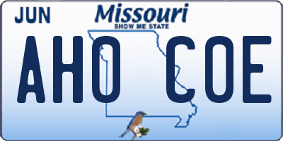 MO license plate AH0C0E