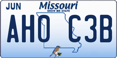 MO license plate AH0C3B