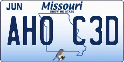 MO license plate AH0C3D