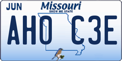 MO license plate AH0C3E