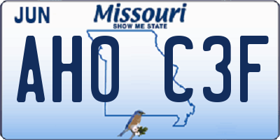 MO license plate AH0C3F