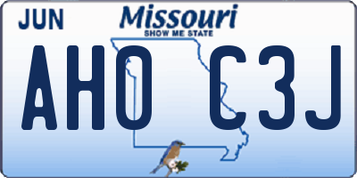 MO license plate AH0C3J