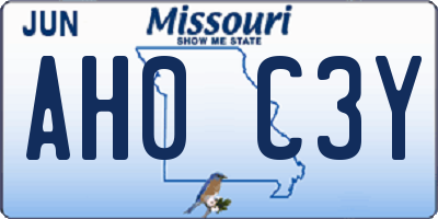 MO license plate AH0C3Y