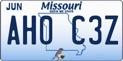 MO license plate AH0C3Z