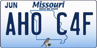 MO license plate AH0C4F