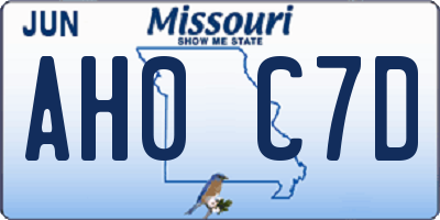 MO license plate AH0C7D