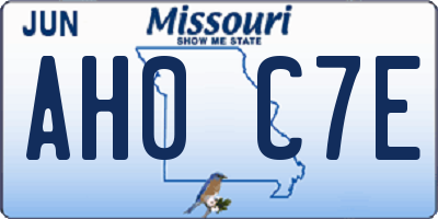 MO license plate AH0C7E