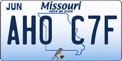 MO license plate AH0C7F