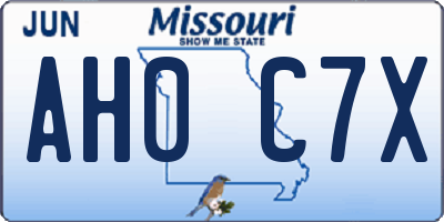 MO license plate AH0C7X