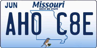 MO license plate AH0C8E