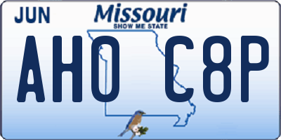MO license plate AH0C8P