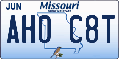 MO license plate AH0C8T